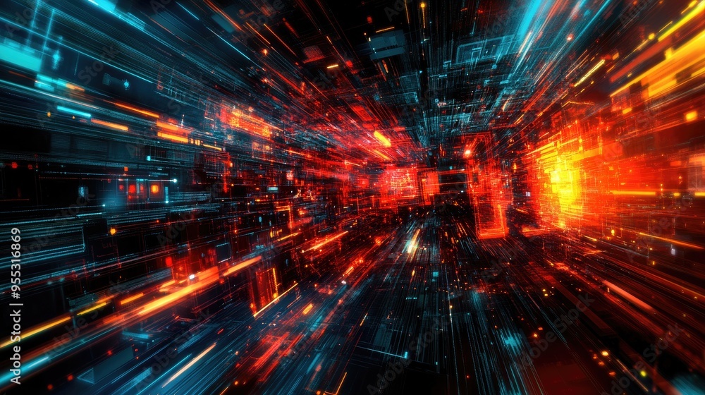 Poster futuristic virtual technology background featuring a digital realm with nano elements created throug