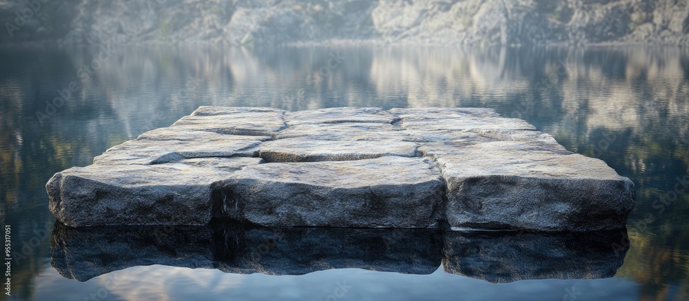 Aufkleber rough stone platform with water reflection 3d rendering digital artwork