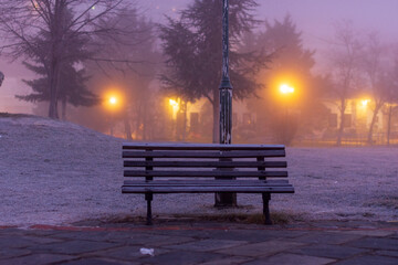 bench in the park of Kastoria Greece 