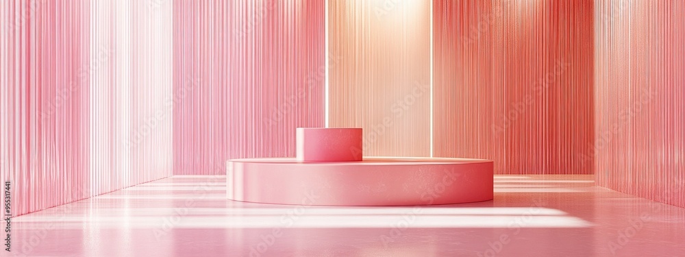 Aufkleber contemporary architectural backdrop pink space featuring a pedestal and display case 3d rendering