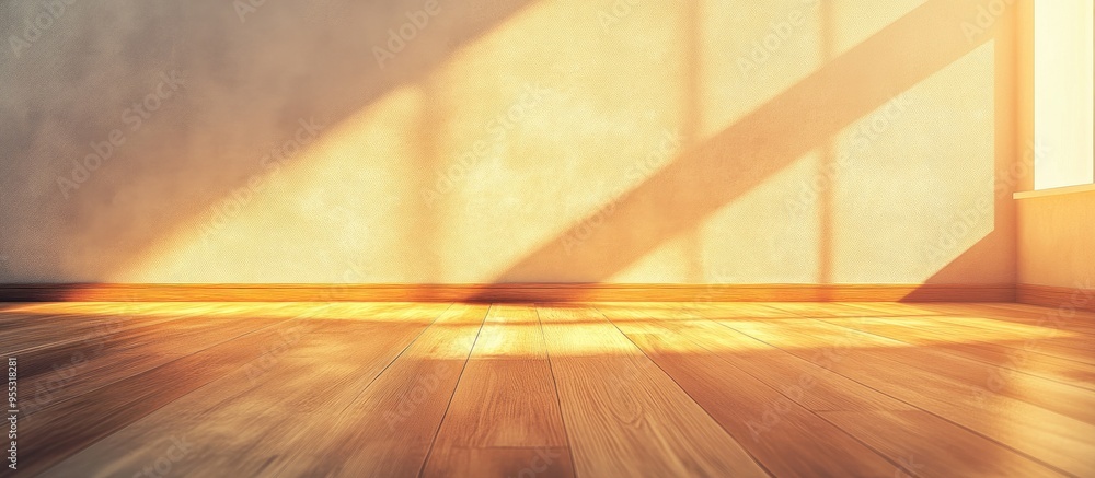Poster minimal abstract scene with wooden flooring 3d render and illustration