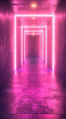 Dark background with lines and spotlights, neon light, and night view. Abstract pink background.