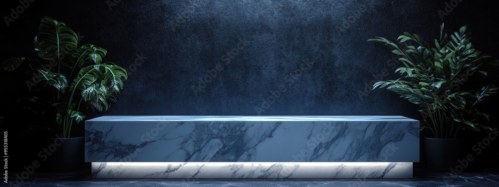 Poster white marble podium display against a dark wall minimalist abstract concept empty space and elegant 