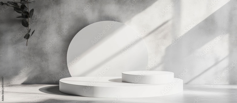 Poster minimalist white podium for showcasing products blank display for advertising empty template against