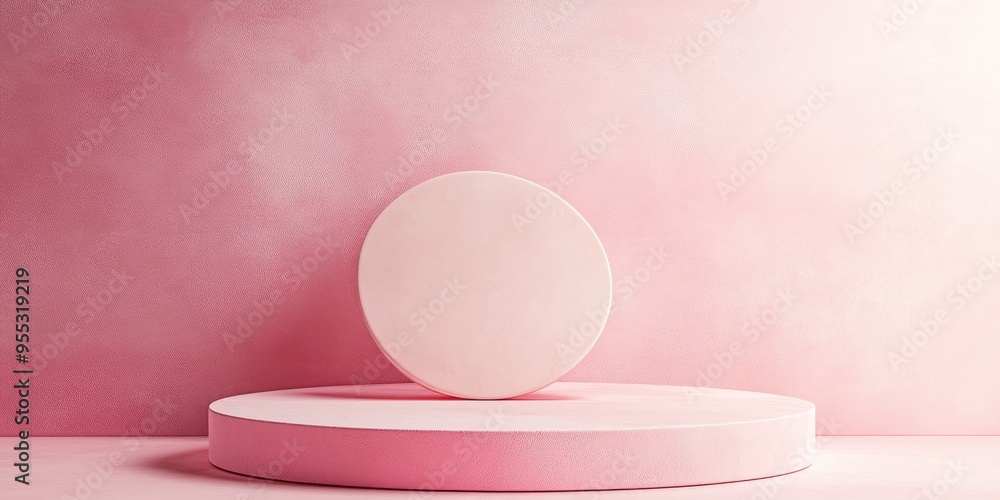 Aufkleber Minimalist design in 3D with a pink color palette featuring a podium mockup for presentation against an abstract backdrop