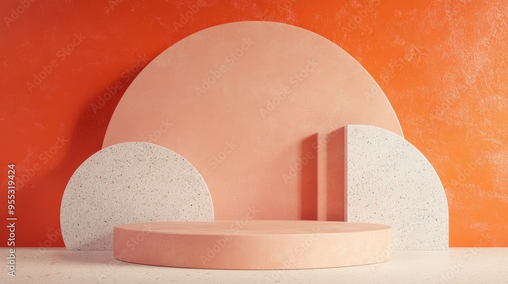 Poster abstract minimalistic composition featuring geometric shapes 3d rendered illustration showcasing a p