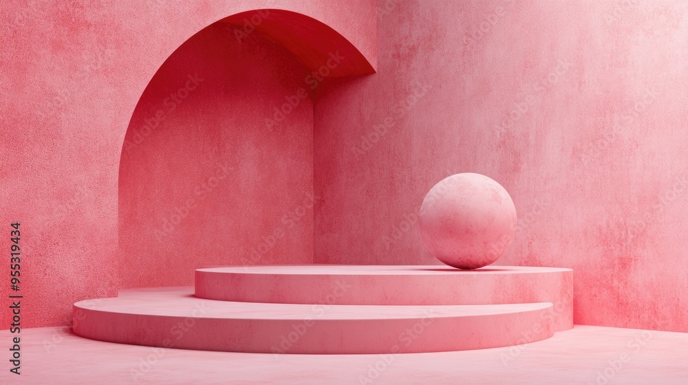 Poster Abstract composition featuring a podium 3D render and illustration Modern minimalist background with a spherical element
