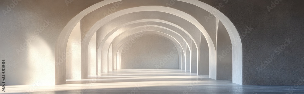 Poster Empty arched passage in an interior architecture 3D rendering