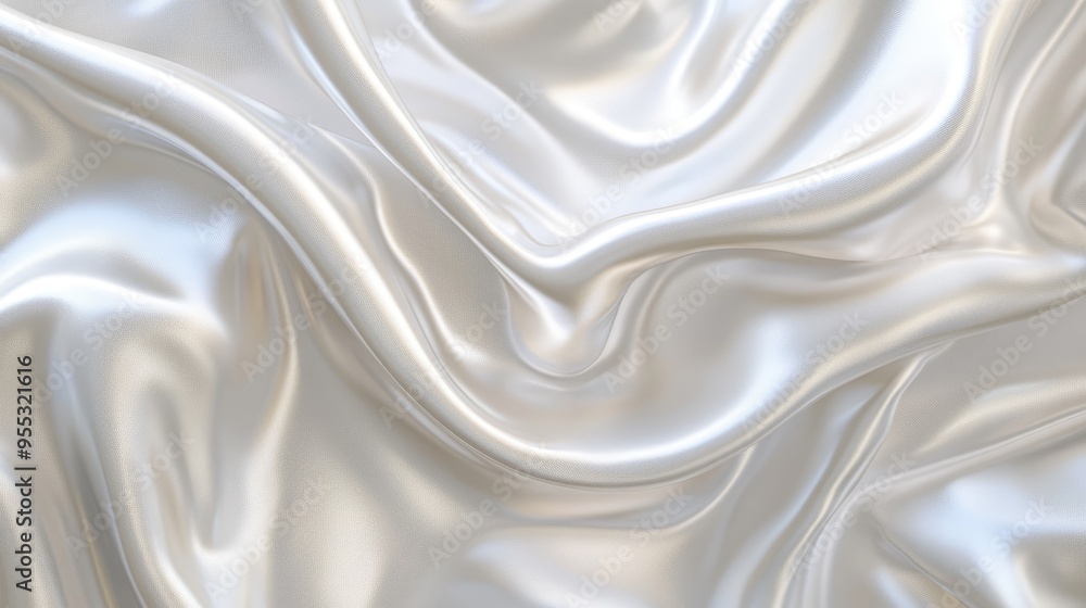 Poster abstract soft white fabric, smooth curves and reflective surfaces creating a glossy, flowing pattern