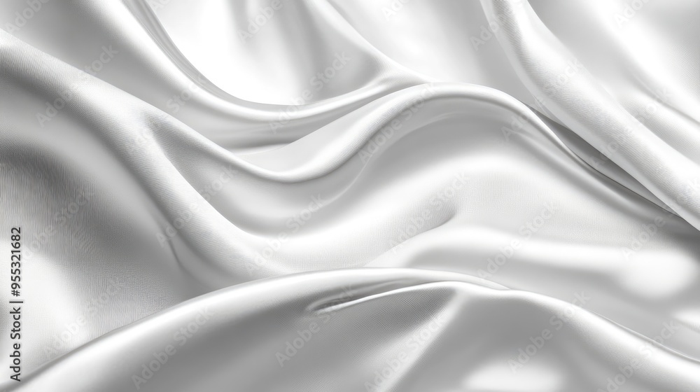 Poster abstract soft white fabric, smooth curves and reflective surfaces creating a glossy, flowing pattern