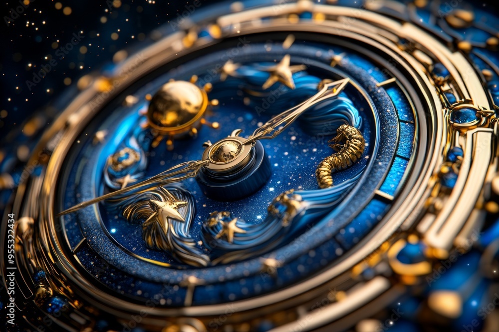 Wall mural zodiac signs in a celestial clock, captured in an artwork where the zodiac signs are part of a cosmi