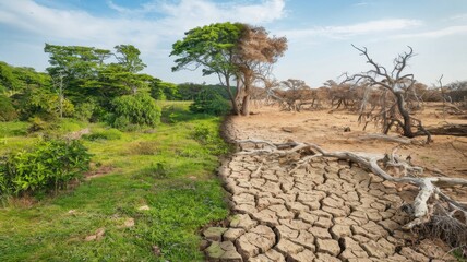 Contrast of Lush and Barren Landscape