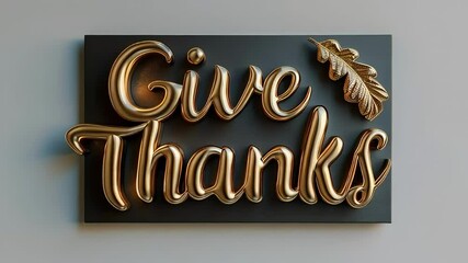 Metallic give thanks lettering with a gold leaf on a dark background, symbolizing gratitude and celebration for Thanksgiving. The image conveys a sense of elegance, tradition, and the festive spirit o