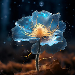 a blue flower surrounded by glowing lights, AI Generated