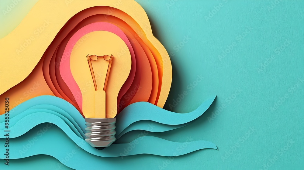 Aufkleber light bulb in layered paper-cut design with soft shadows and clean edges