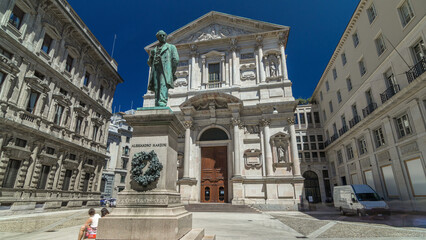 San Fedele Church with Alessandro Manzoni Statue timelapse hyperlapse
