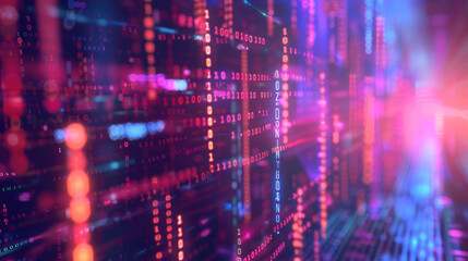 Obraz premium Digital data visualization with binary code and vibrant colors 