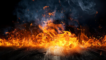 Obraz premium Blazing inferno with hot embers and thick smoke. Realistic illustration of flying orange spa