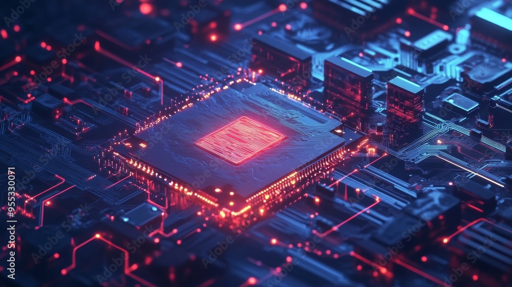 Poster ai security chip. cyber protection and network shield
