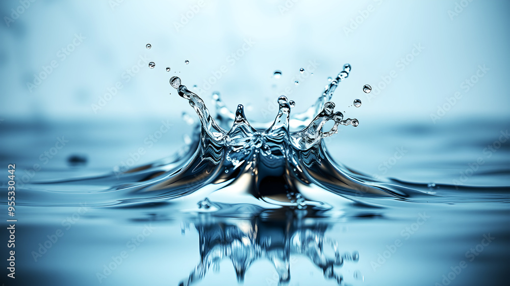 Poster a dynamic 3d wave of liquid metal splashing against a reflective surface, capturing movement and tex