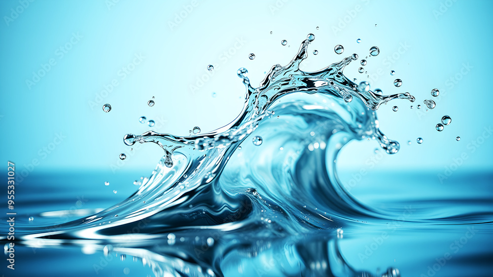 Poster a dynamic 3d wave of liquid metal splashing against a reflective surface, capturing movement and tex