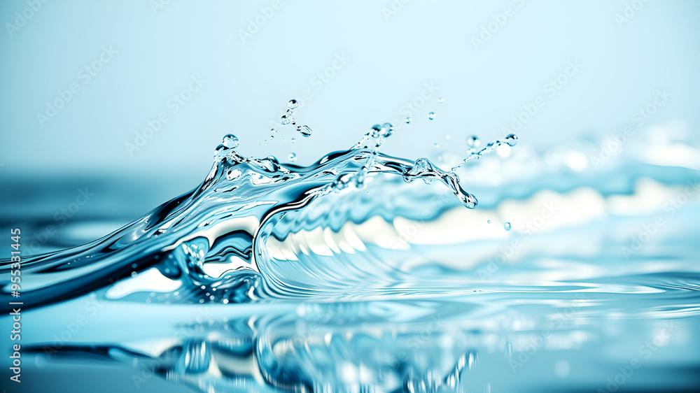 Poster a dynamic 3d wave of liquid metal splashing against a reflective surface, capturing movement and tex