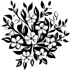floral pattern, graphic image of a bouquet of flowers in a minimalist style with black lines