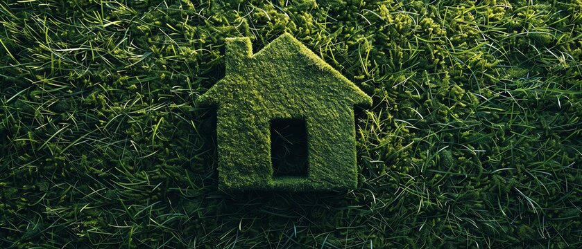 Houseshaped grass model on a lush green lawn