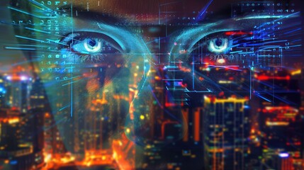 Obraz premium Digital Eye Overlooking Cityscape