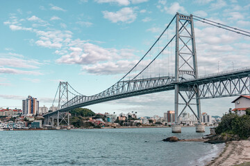 bridge Ponte Hercílio Luz in Florianópolis, Santa Catarina with blue sky