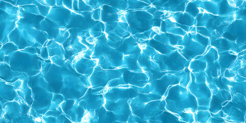 Seamless realistic water ripples or ocean waves tileable summer background texture. Sparkling crystal clear blue refreshing swimming pool, fountain, pond or lake pattern. High resolution 3D rendering.
