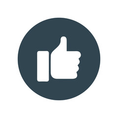 Thumbs up symbol in a circle, isolated on white background. Vector illustration of a positive rating, feedback, or like icon. Flat design, finger up gesture.
