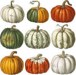 set of pumpkin illustration isolated on transparent background