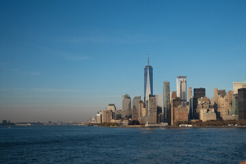Obraz premium New York City skyline, cityscape of Manhattan in USA. New York City NYC Manhattan Downtown Skyline, viewed from Jersey City, New Jersey, USA.