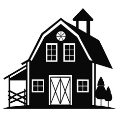 Farm house silhouette vector illustration on white background