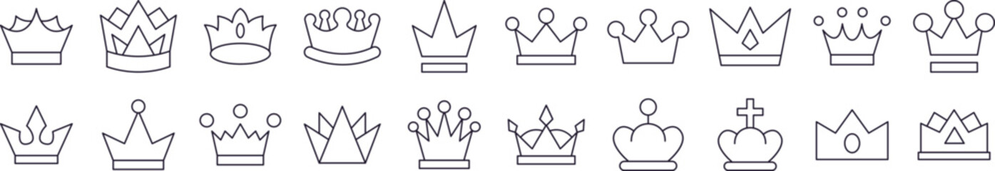 Pack of Power and Influence Related Line Icons. Editable Stroke for Design, Web Sites, Apps, Cards. Contains Linear Images of Crown