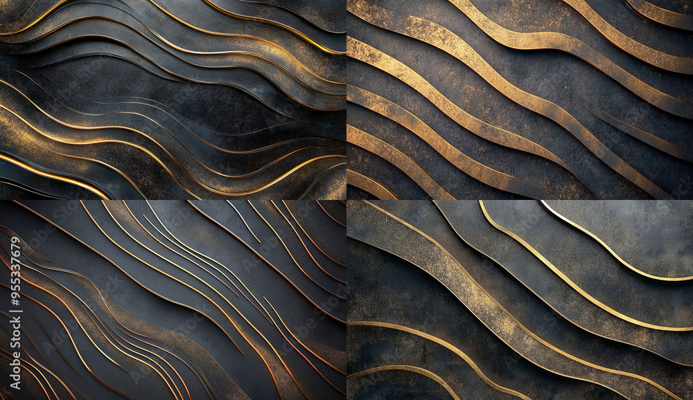 Poster abstract background with golden lines on a dark background