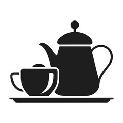 Minimalist teapot with tea cup icon silhouette vector illustration on white background