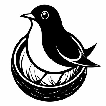 black bird sitting nest clip art preview
