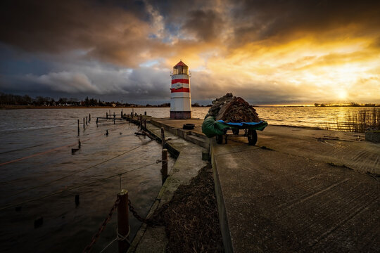Beautiful Sunset at the Lighthouse of Waase at the Island of Ummanz