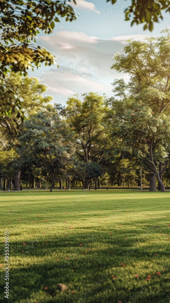 Aufkleber a park with a large field of grass and trees