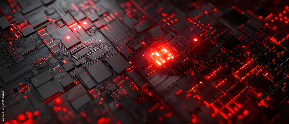 Poster red futuristic ic circuit abstract background 3d rendering