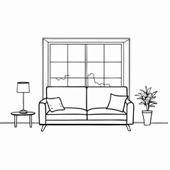 Minimalist Living Room with Large Window and No Sofa – Vector Art