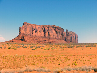 Rock formation at Navajo state park against blue sky, monument valley, travel Colorado, USA