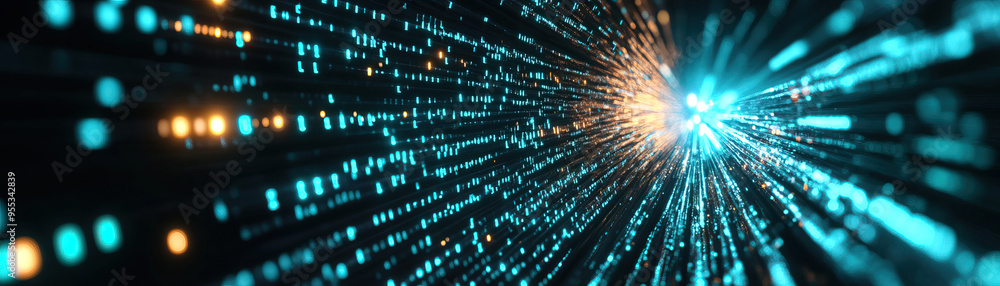 Aufkleber a mesmerizing visual of light particles emitting a dynamic spectrum of colors, ideal for technology 