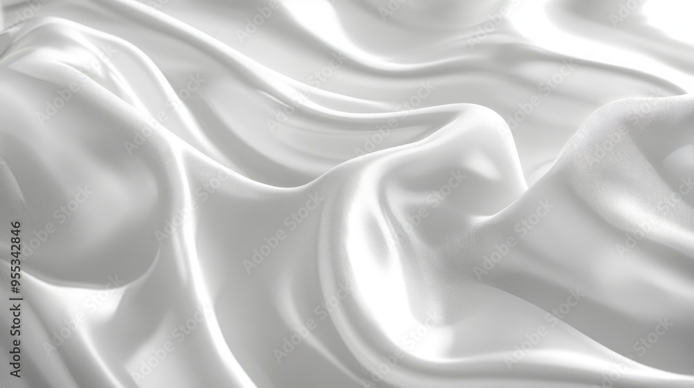 Poster white abstract freeform curved textile fabric with a glossy wave effect, soft focus and smooth textu