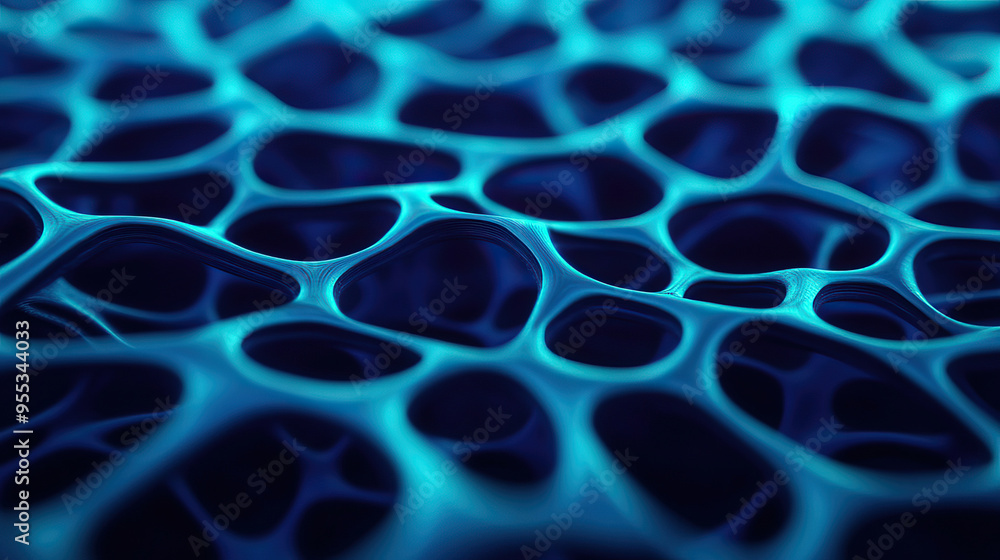 Poster abstract blue texture with intricate cellular patterns, resembling a biological structure or microsc