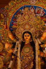 Subho mahalaya, An idol of Goddess Durga decorated in Pandal. Durga Puja is biggest religious...