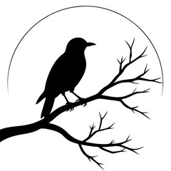 Bird Silhouette at Sunset Vector Art with Gradient Sky