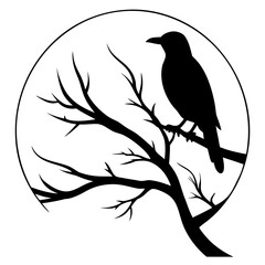 Bird Silhouette at Sunset Vector Art with Gradient Sky